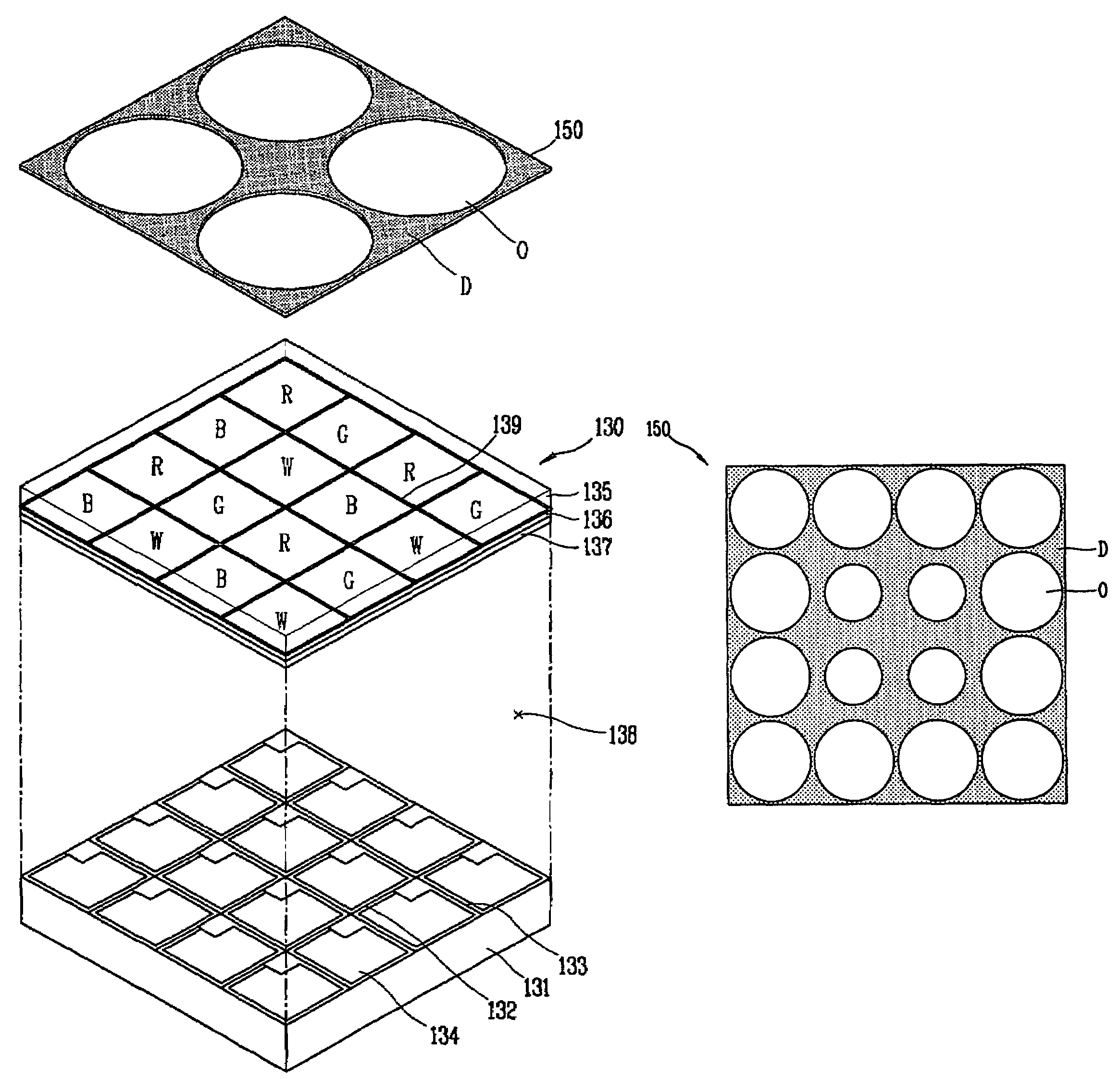 Tiled display device with black matrix film having different aperture ratios