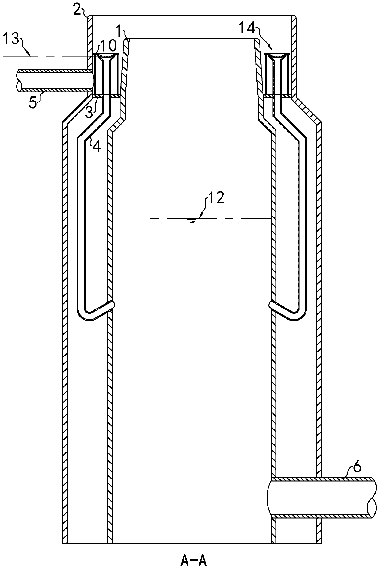 Distributing pipe inlet device for high water tank