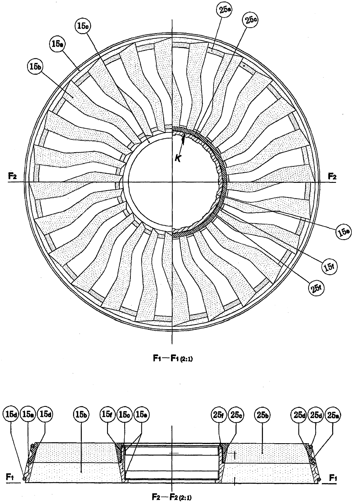 Multi-shaft drive two-way rotating fan turbine and fan compressor with inserts