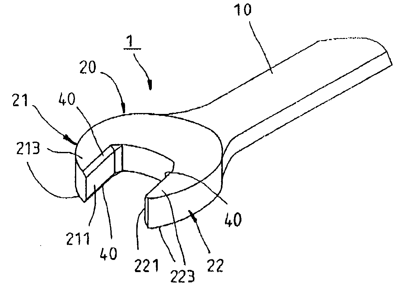 Wrench with guiding means at the jaws