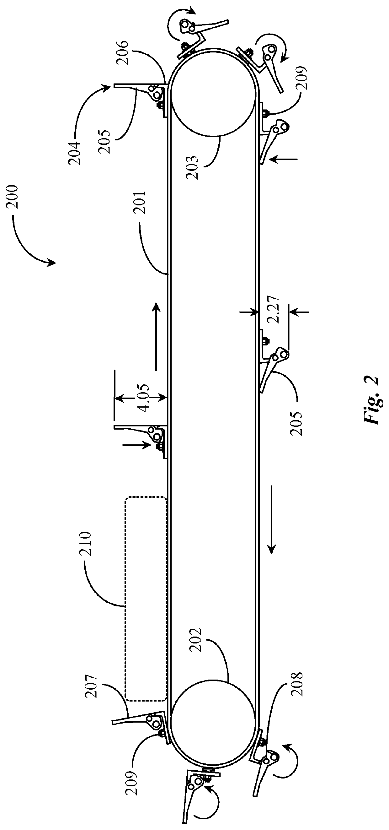 Gravitationally directed conveyor material cleat