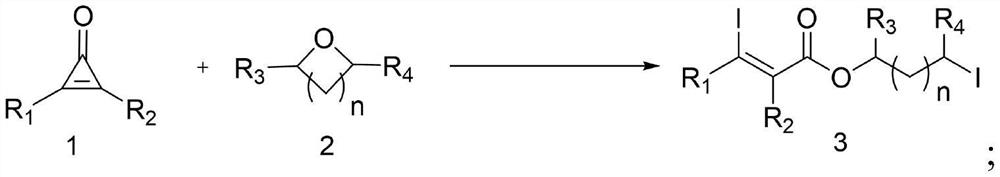 Ring-opening diiodination reaction method of cyclopropenone and oxygen heterocyclic compound