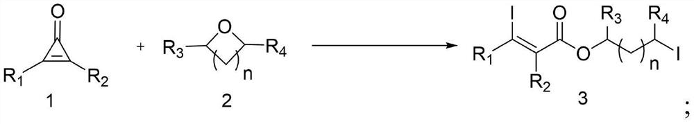 Ring-opening diiodination reaction method of cyclopropenone and oxygen heterocyclic compound