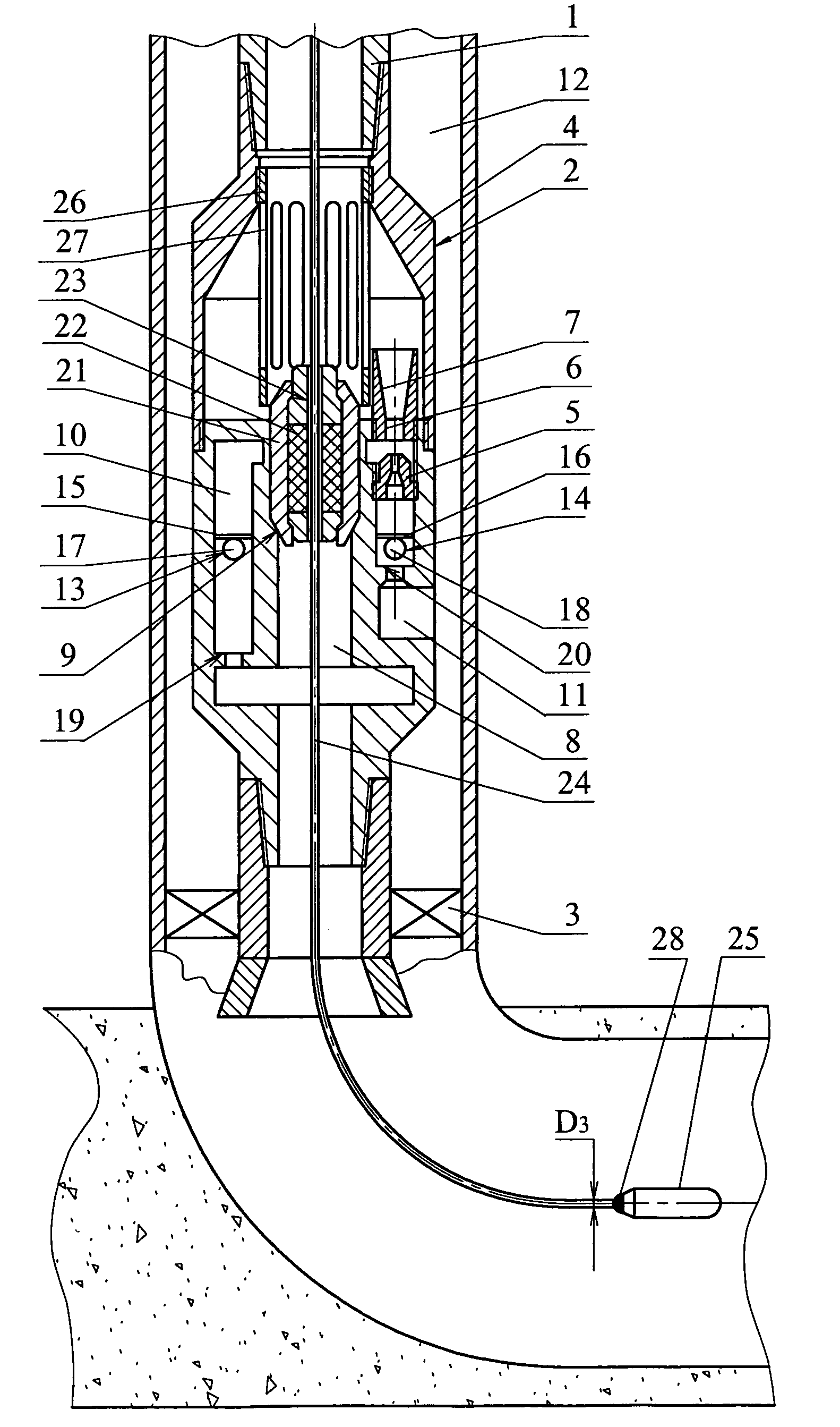 Bore-hole jet device for formation hydraulic fracturing and horizontal well examination and a method for the operation thereof