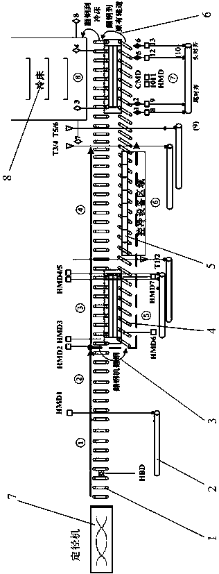 Production device and production method for on-line cooling of steel pipes