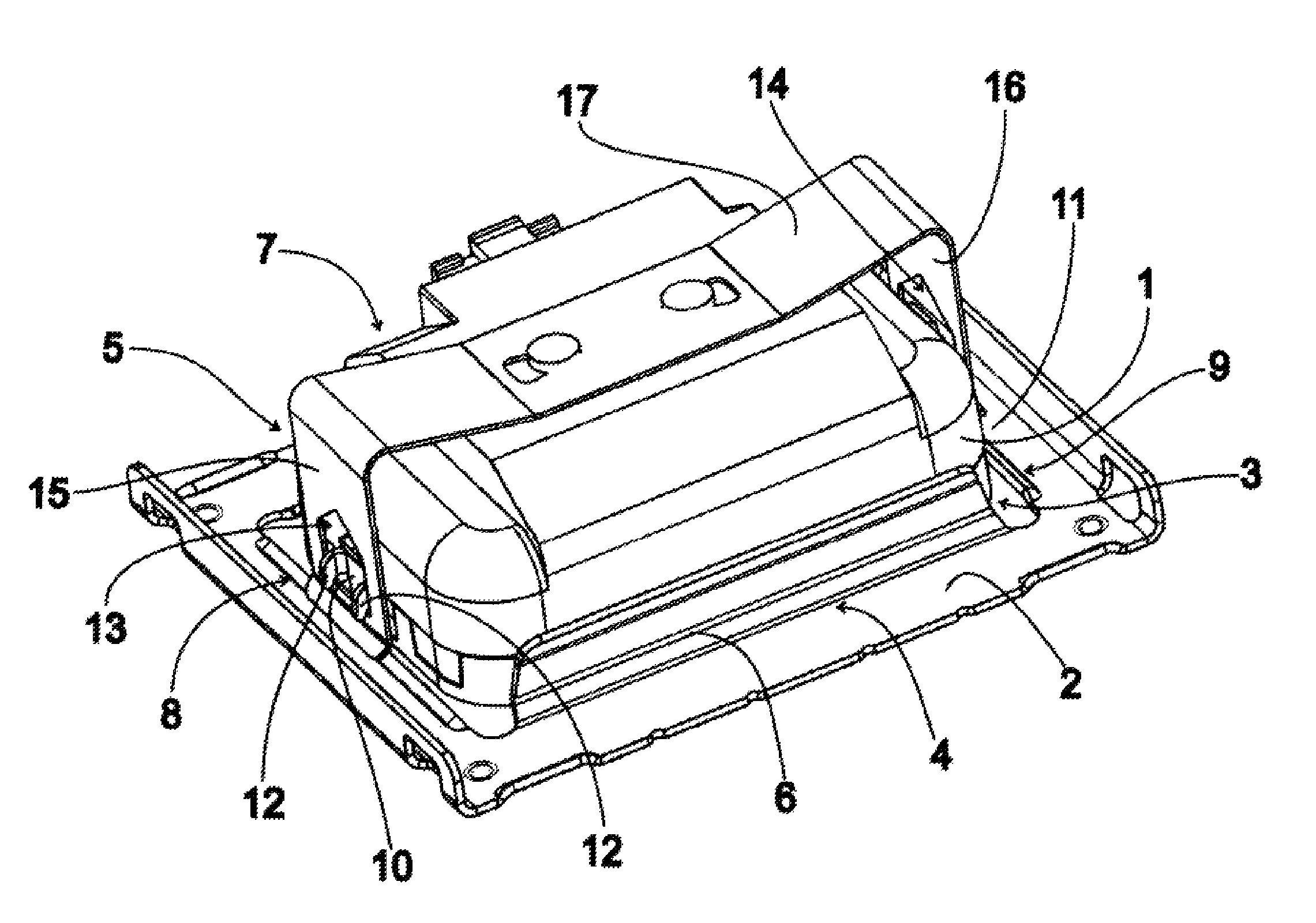 Device for fastening a rectangular sensor to a support part