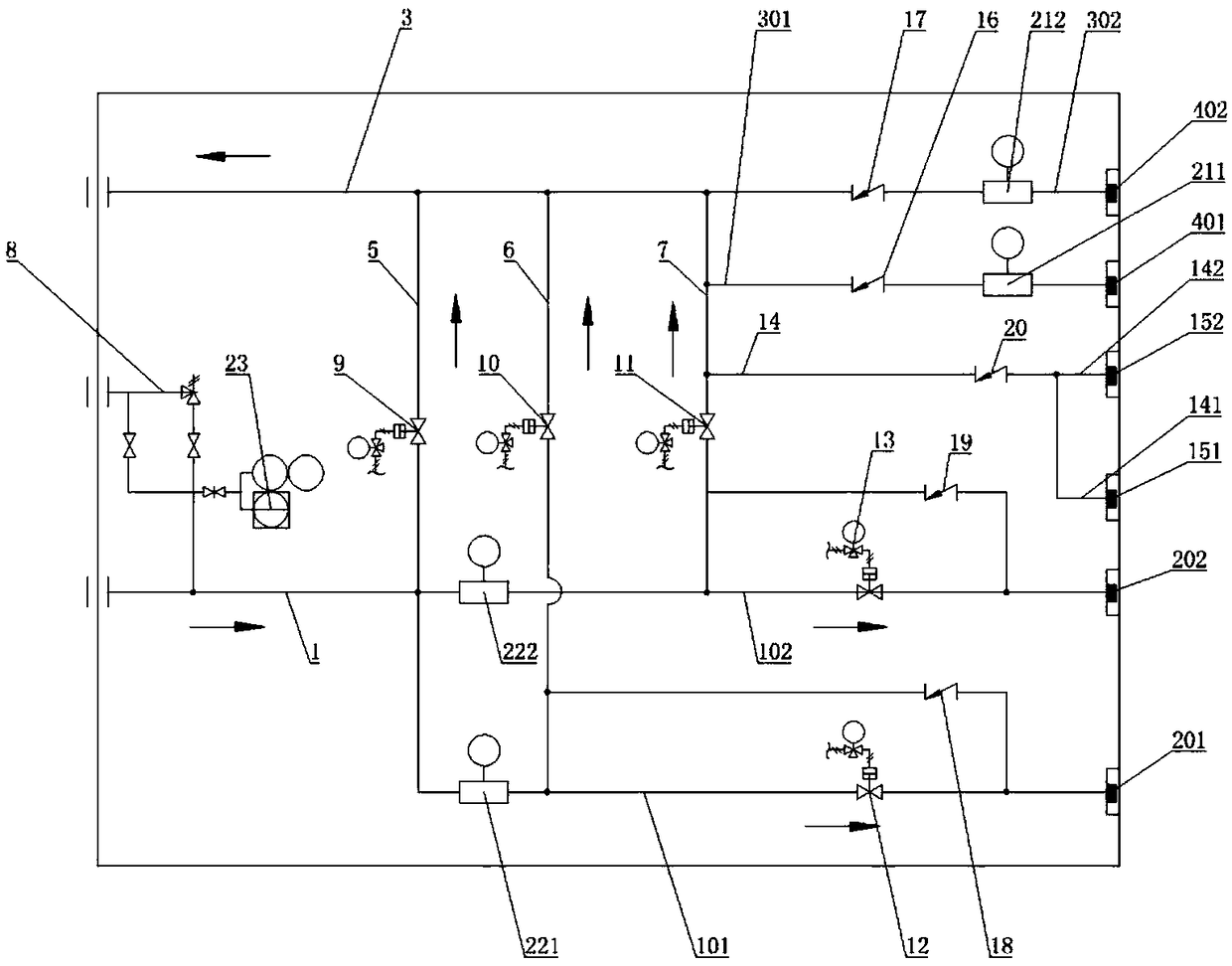 Pipeline system of LNG double-gun filling machine