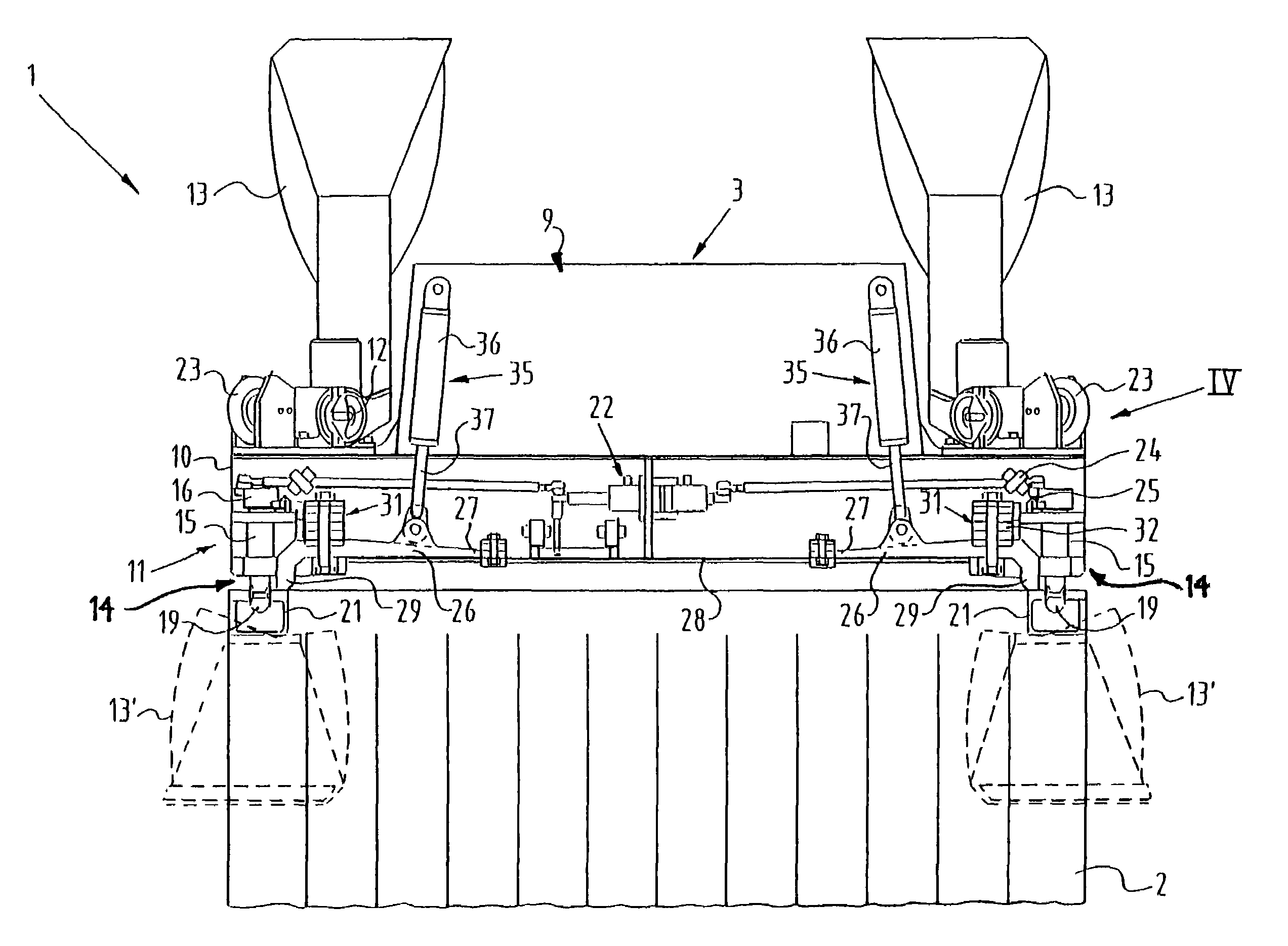 Container gripping device having contact elements for braking