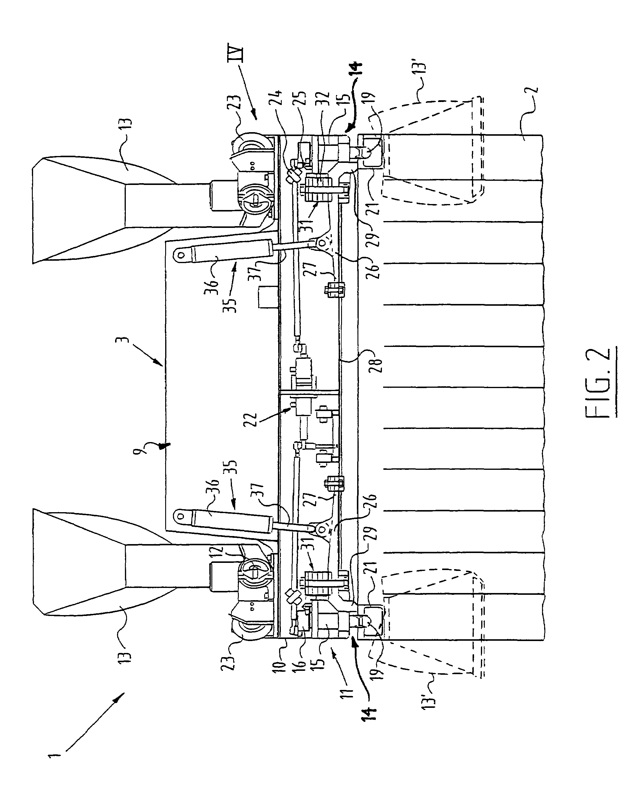 Container gripping device having contact elements for braking