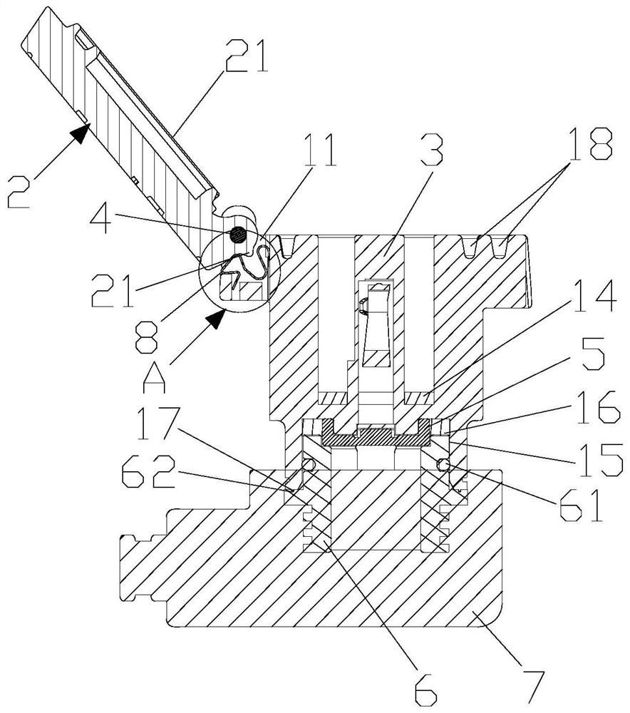 Flip type connector with rubber-coated tail part and metal stop elastic sheet