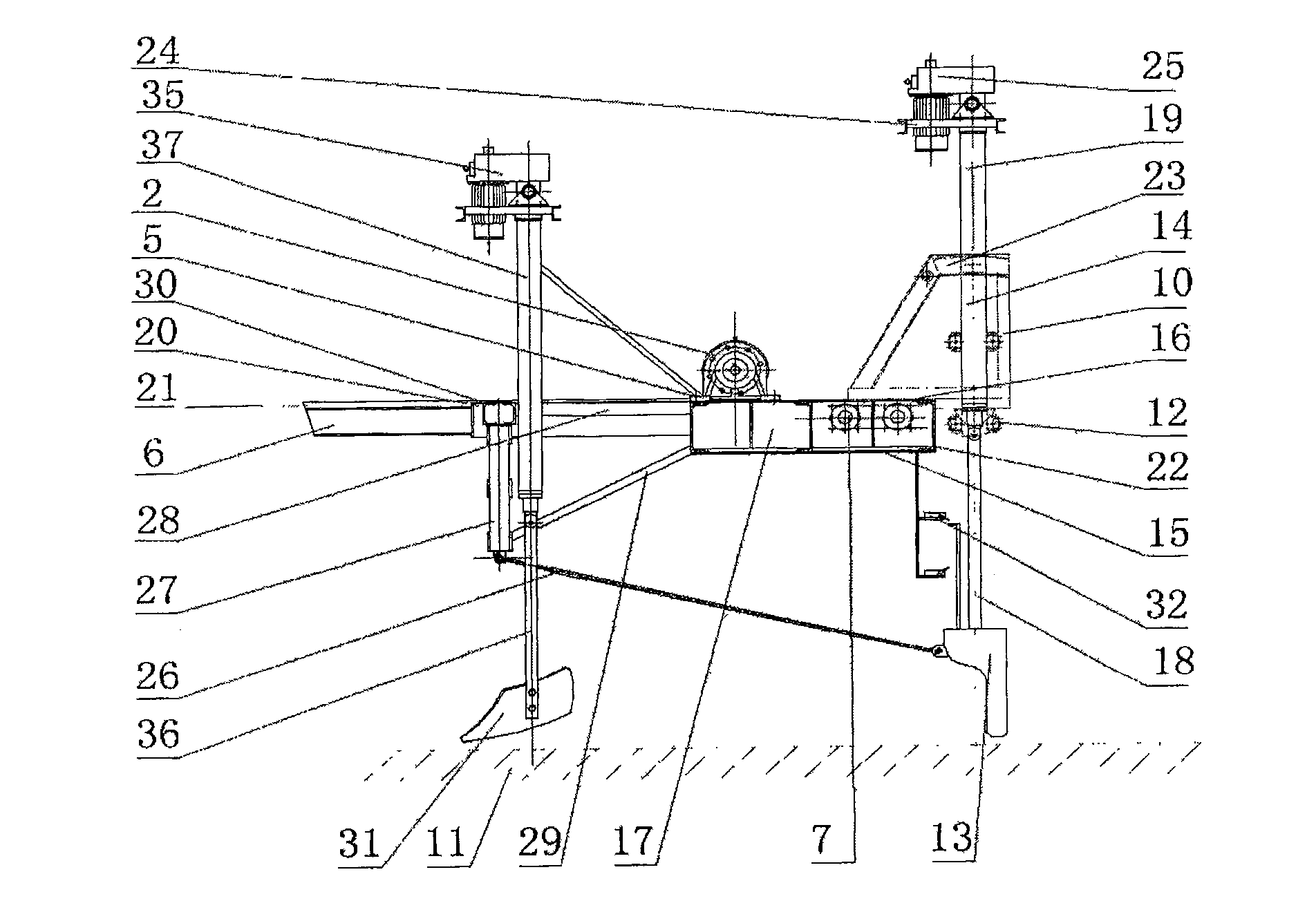 Travelling crane type sewage sludge mixing and propelling machine