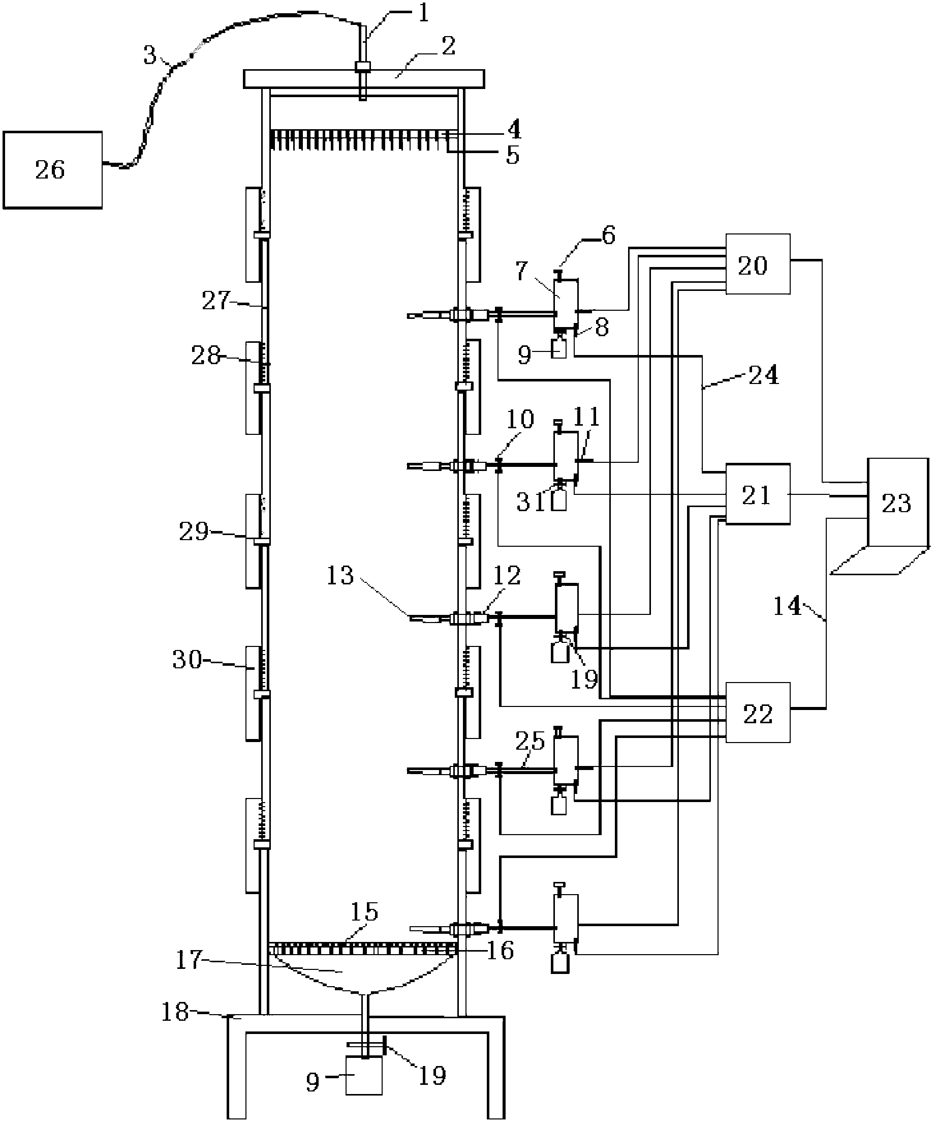 Multi-section earth-pillar for simulating soil in petroleum hydrocarbon polluted aeration zone