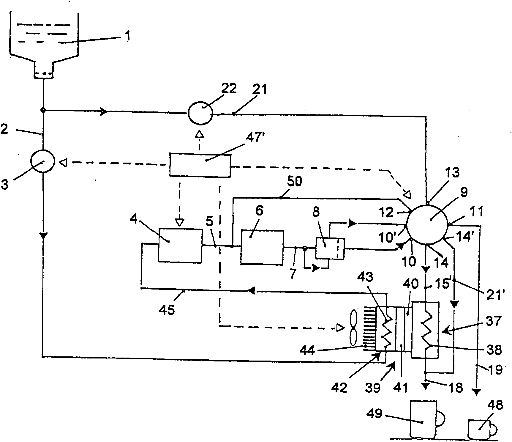 Method of producing a drink, and drinks-preparing device for implementing the method