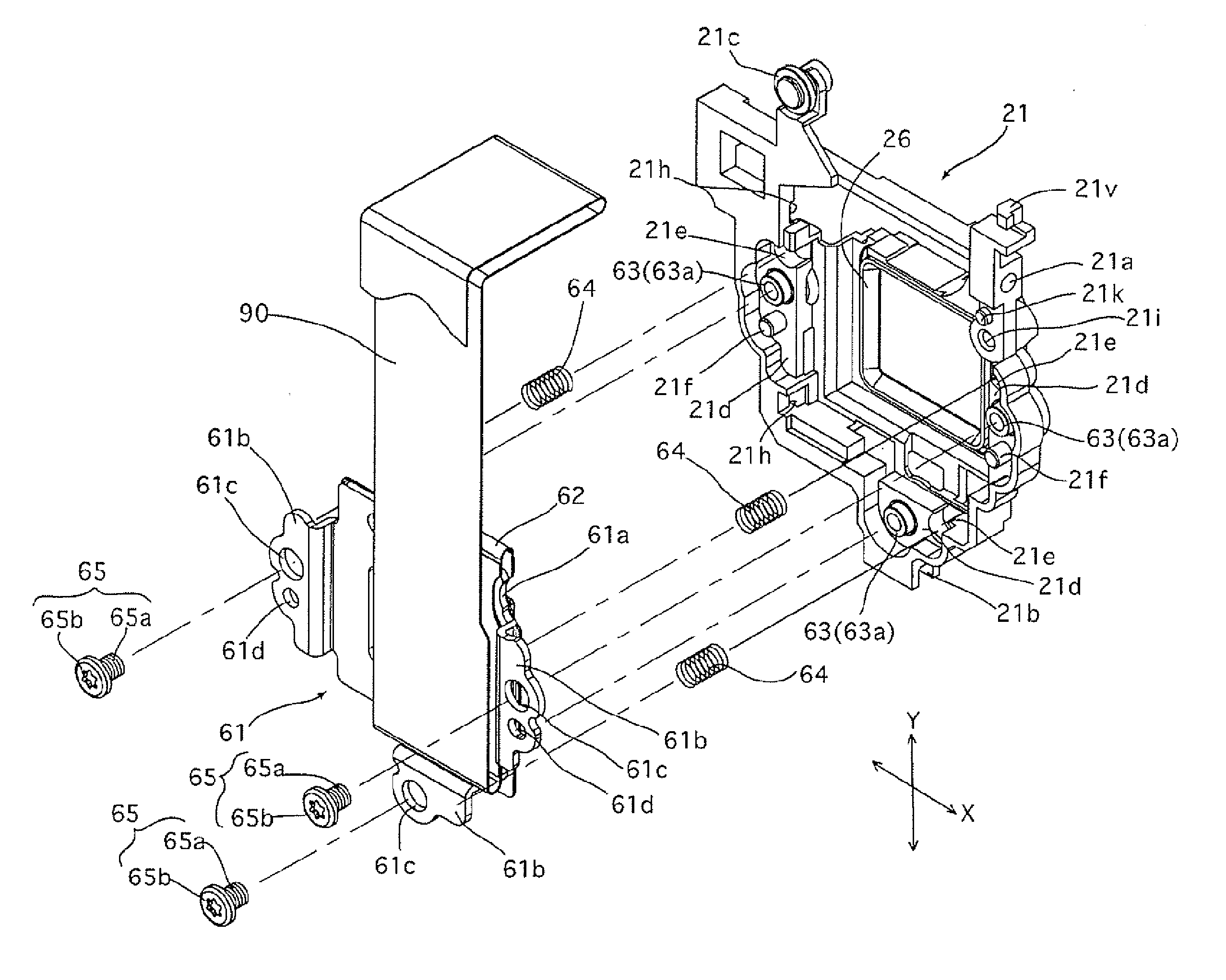 Inclination angle adjusting mechanism for image pickup device