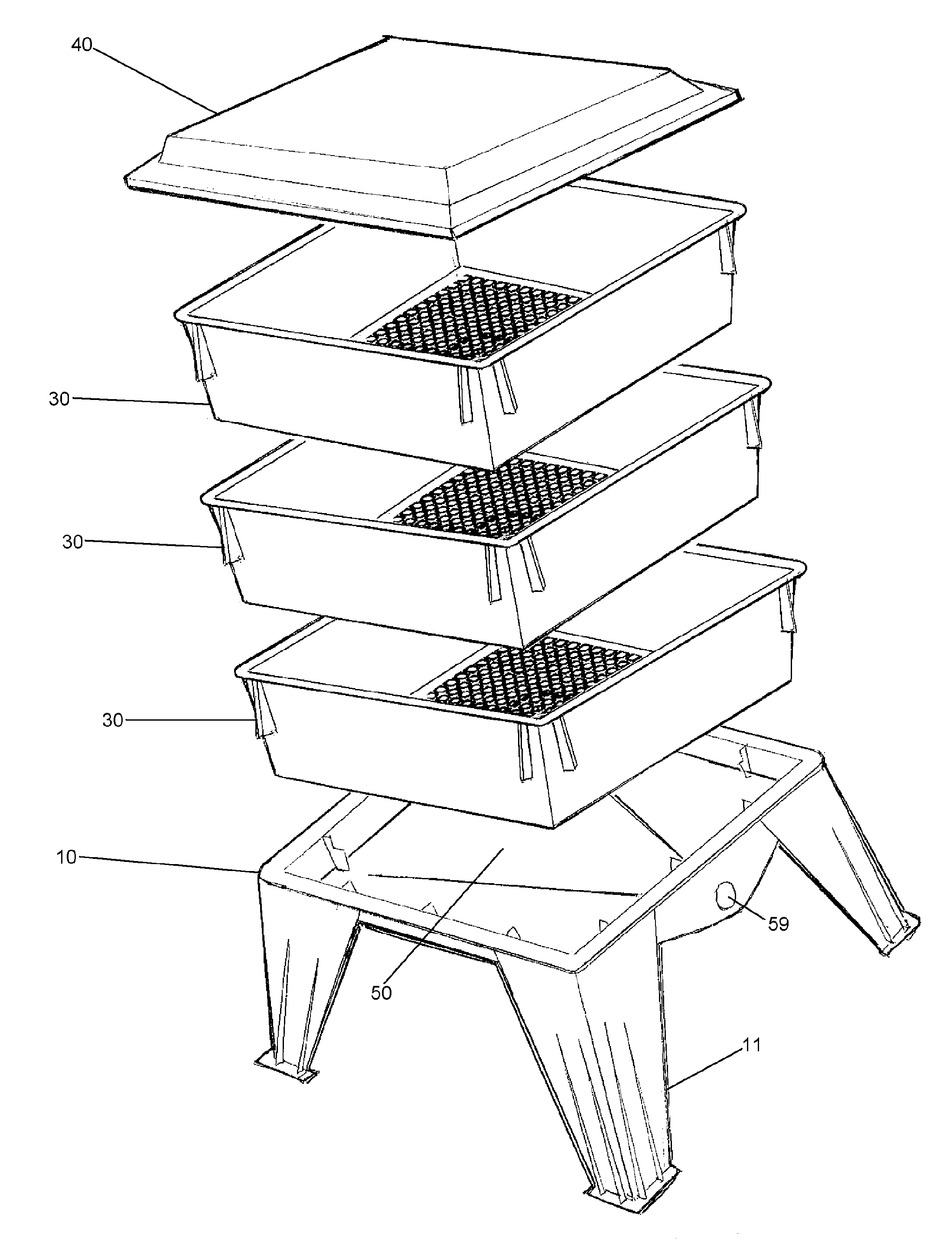 Multiple tray vermicomposter with thermal siphon airflow