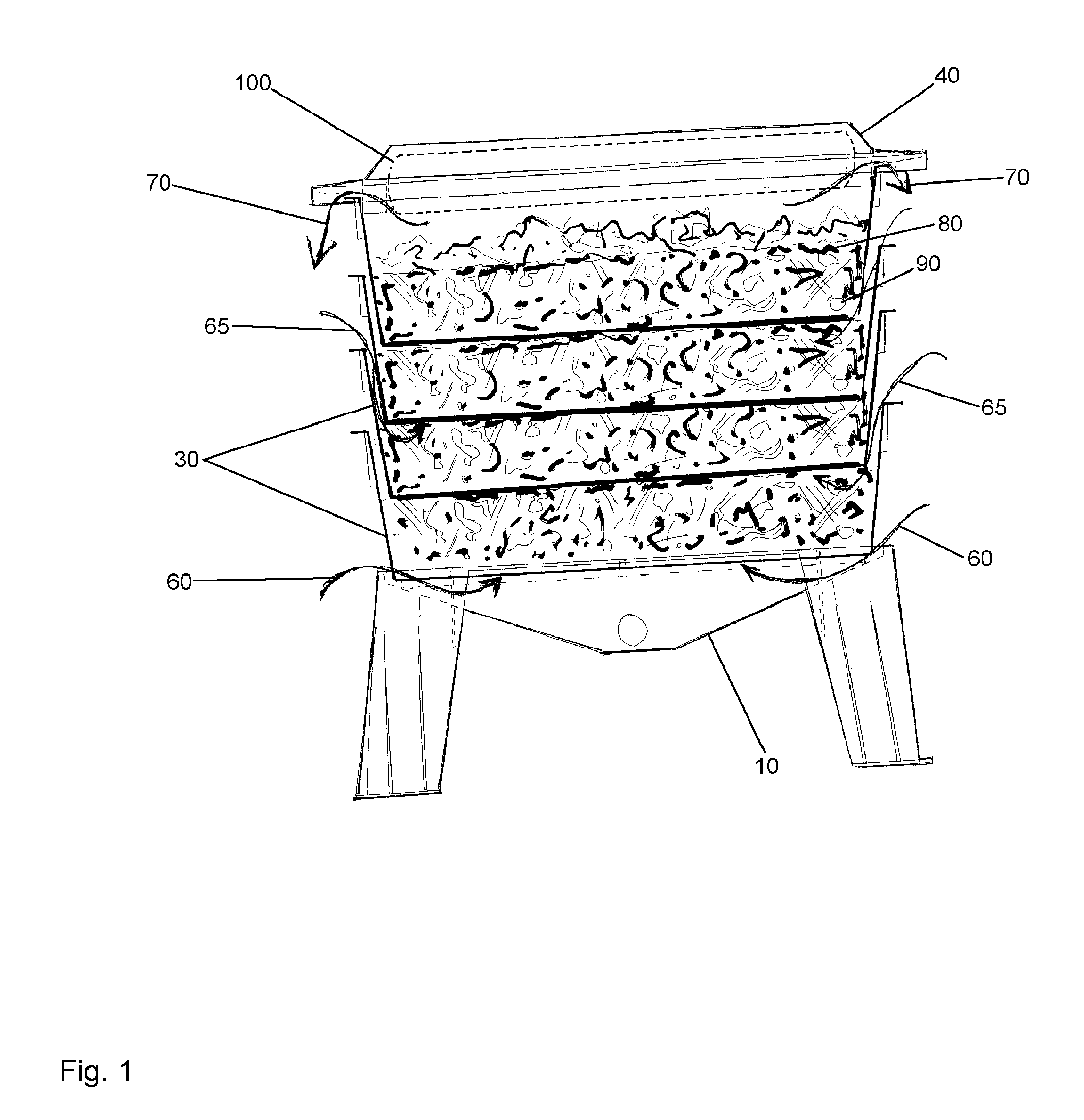 Multiple tray vermicomposter with thermal siphon airflow