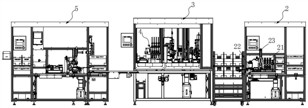 Assembly processing line and assembly process of left gear lever handle for automobile steering wheel