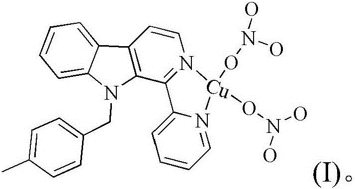 Copper nitrate complex of 1-(2-pyridine)-9-(4-methylbenzyl)-beta-carboline and synthesizing method and application of copper nitrate complex