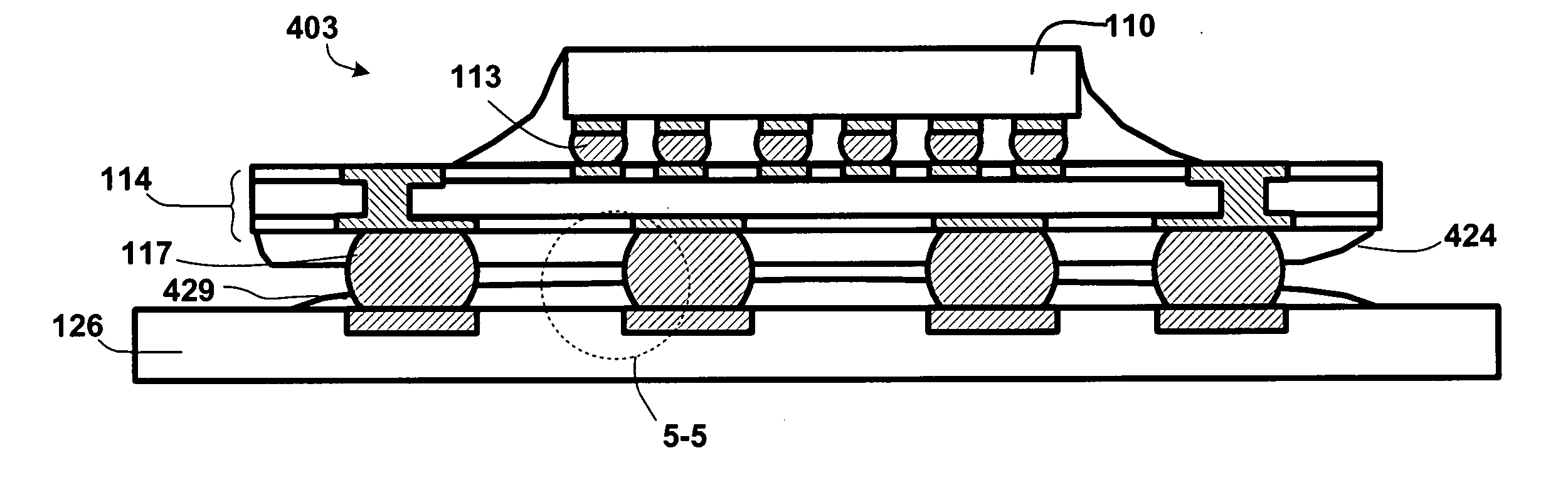 Stress-relief layer and stress-compensation collar in contact arrays, and processes of making same