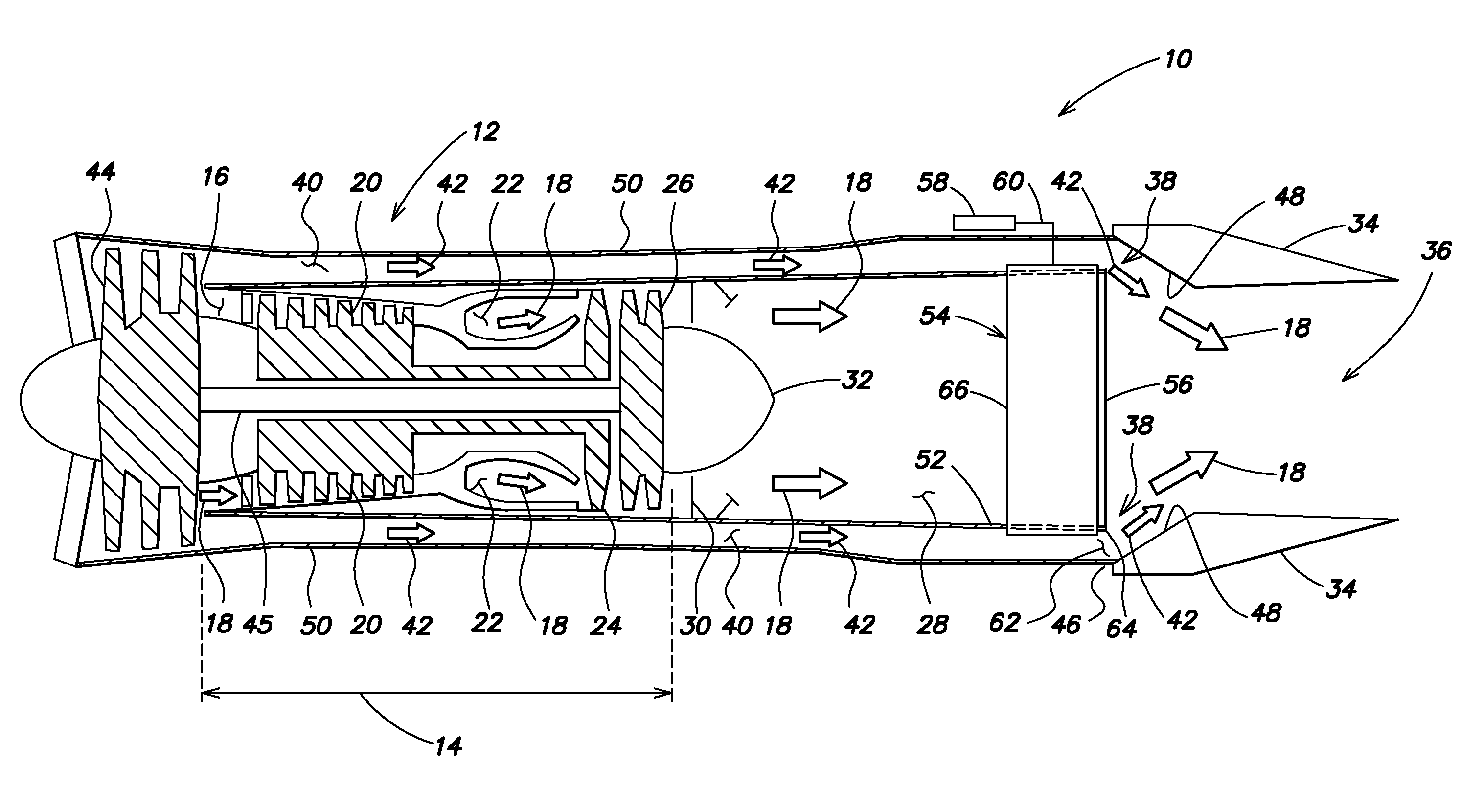 Gas Turbine Engine System for Modulating Flow of Fan By-Pass Air and Core Engine Air