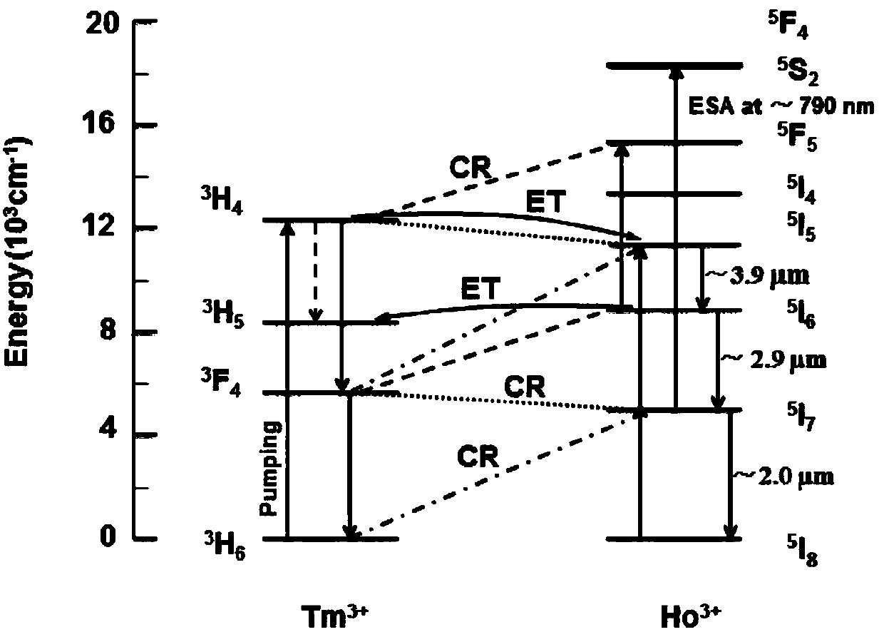 Intermediate infrared thulium-holmium co-doped sesquioxide laser single-crystal optical fiber, and preparation method and application thereof