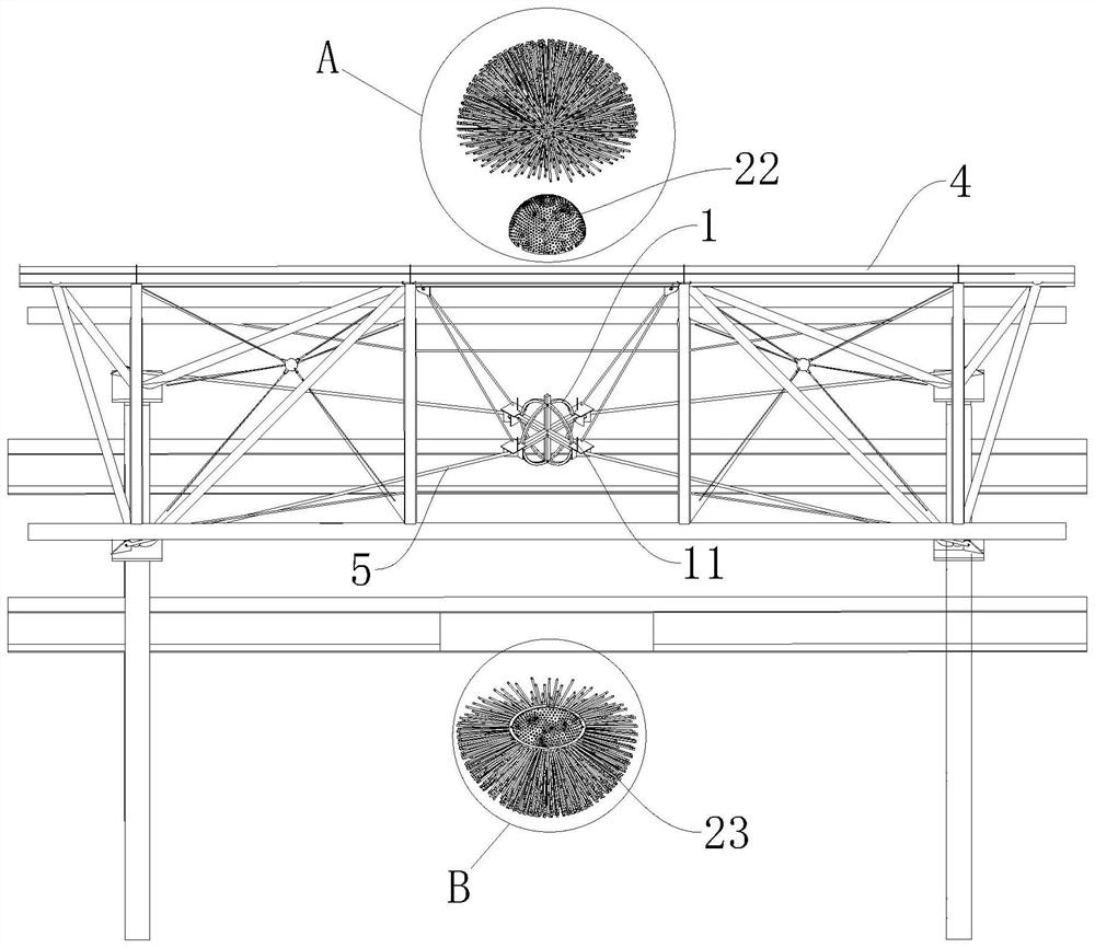 Outdoor overhanging lamp with spark