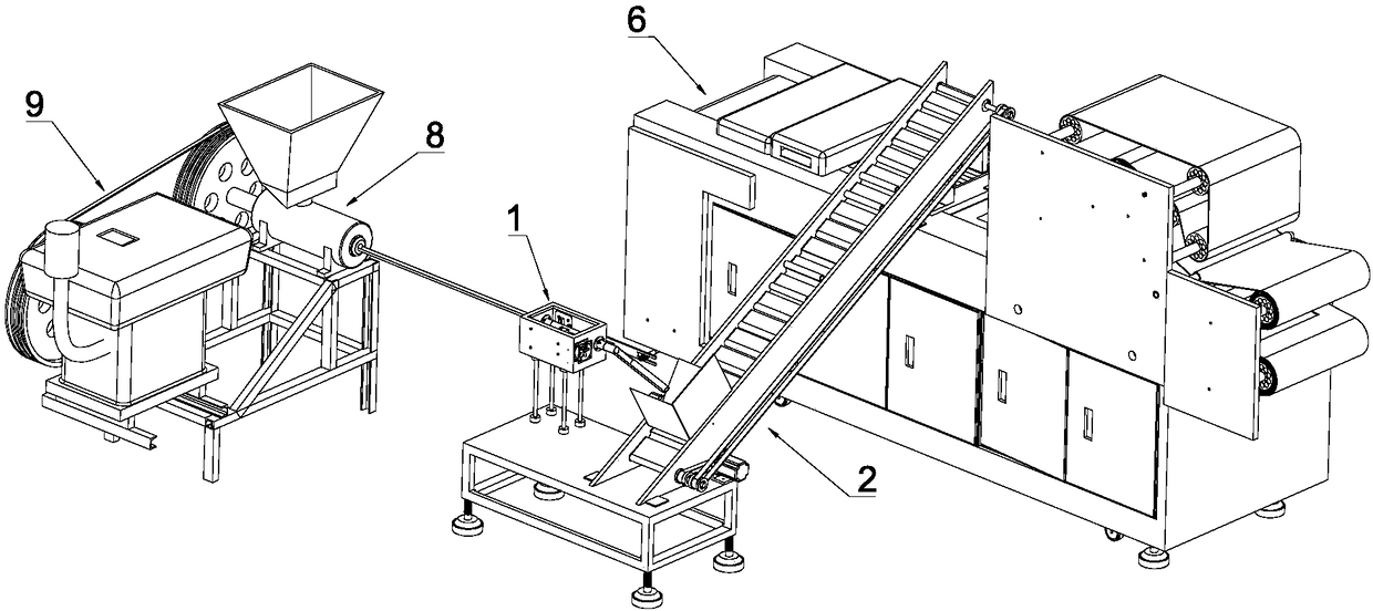 Integrated rod-shaped puffed grain food cutting and conveying machine