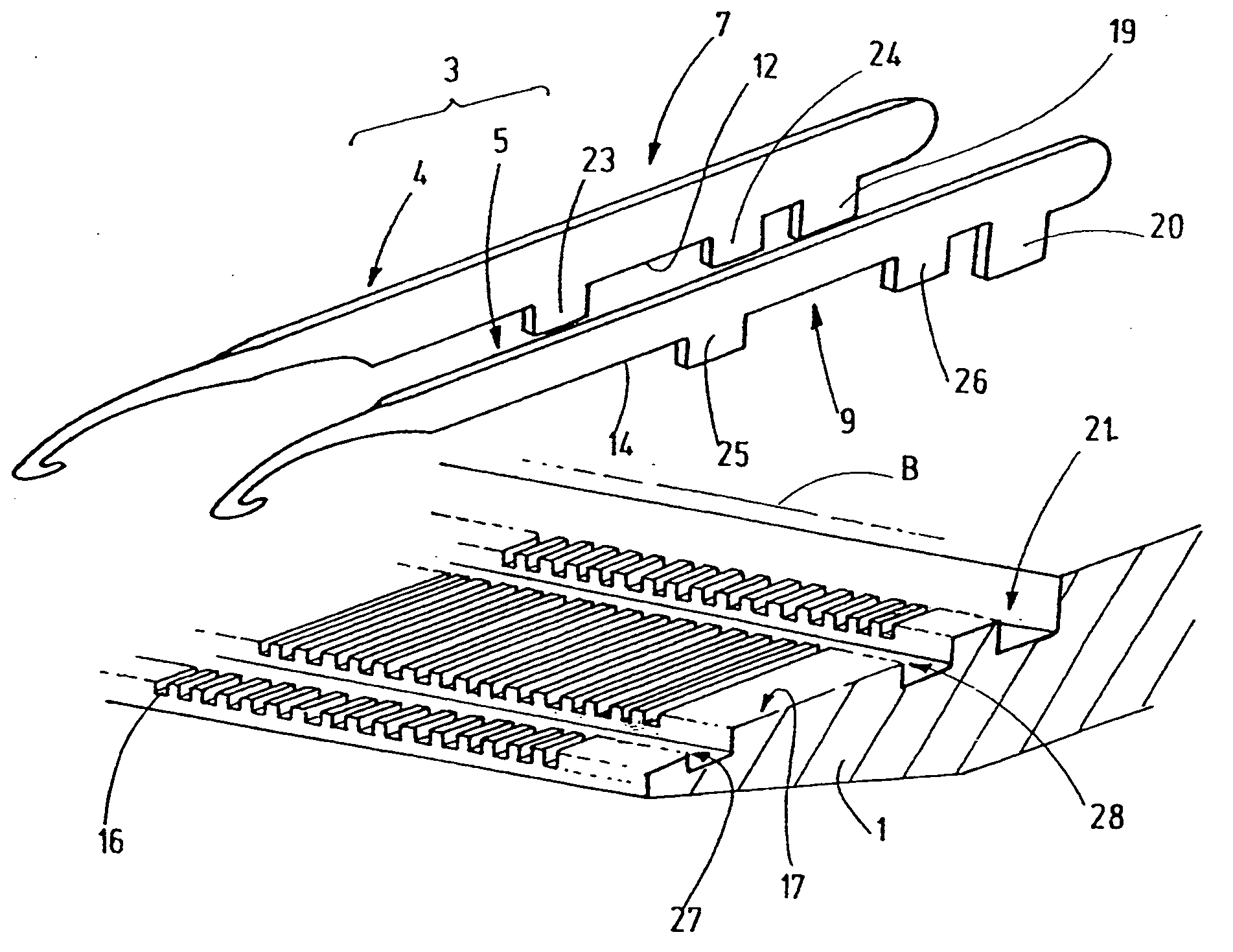 Tool set and bar for a knitting machine