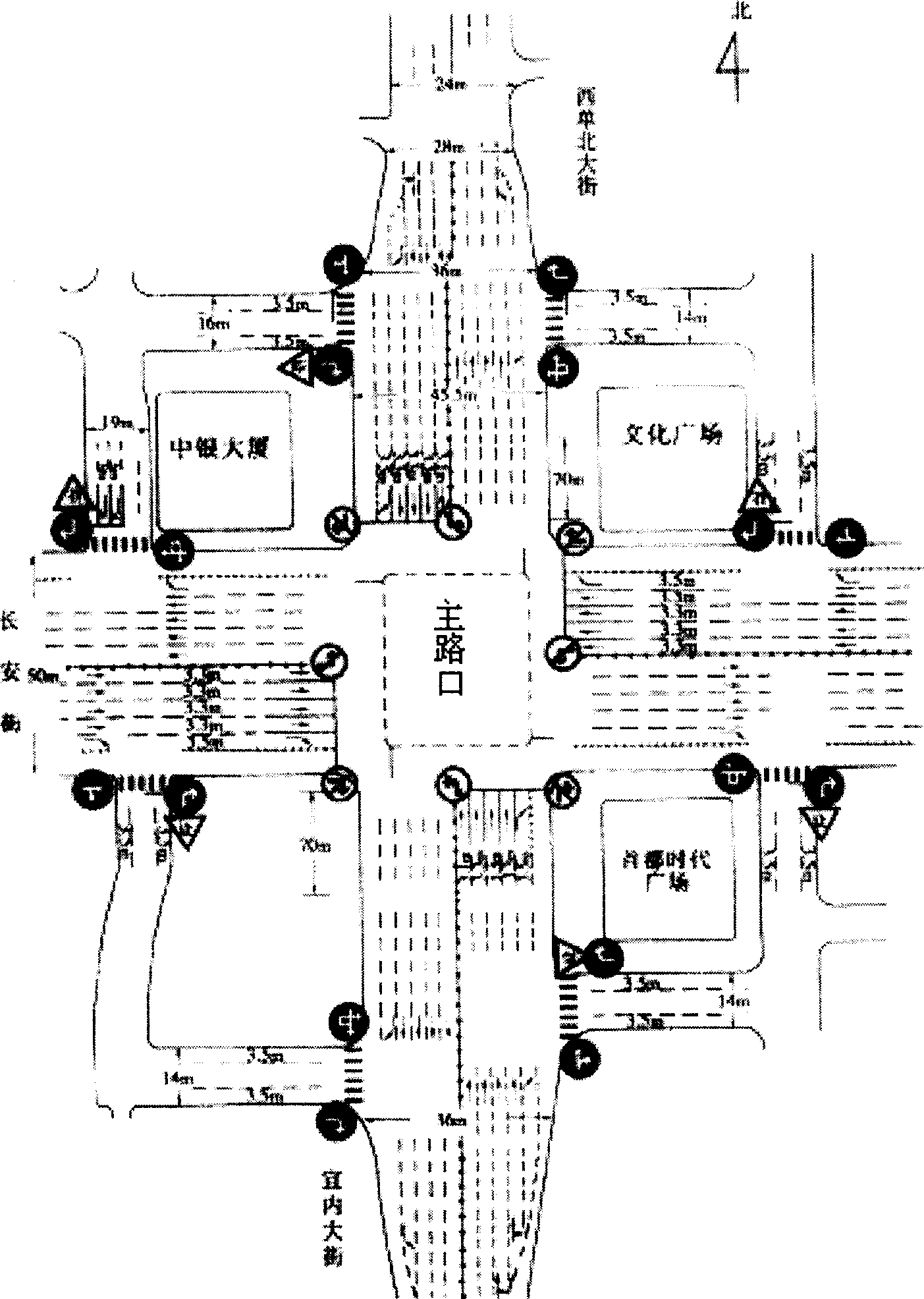 Novel traffic layout and control method for city road net and crossing