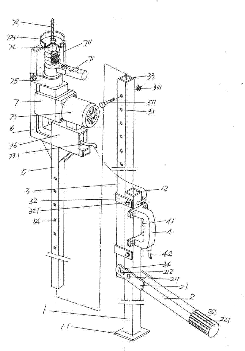 Floor type indoor ceiling concrete slab bottom drilling mechanism