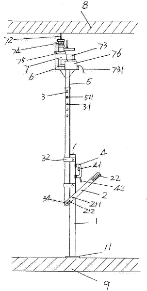 Floor type indoor ceiling concrete slab bottom drilling mechanism