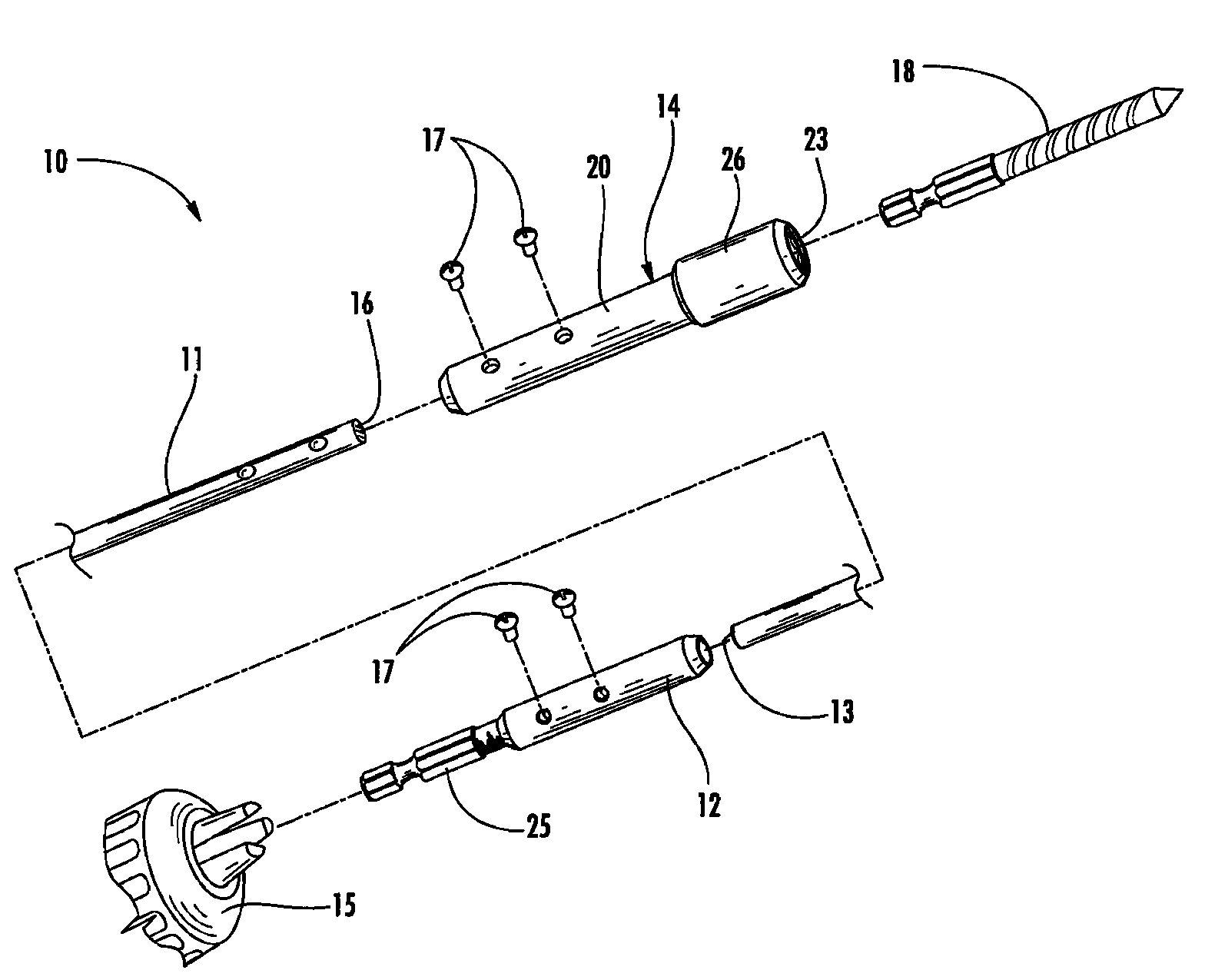 Flexible and extendable drill bit assembly