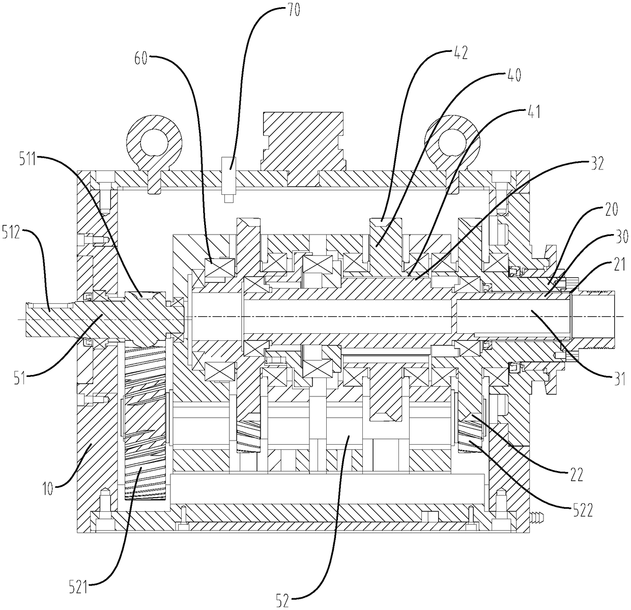 Self-inspection planetary dual-output speed changing box