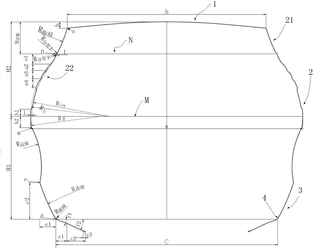 Special-shaped outline structure of TBR (all-steel radial truck) tire and tire with outline