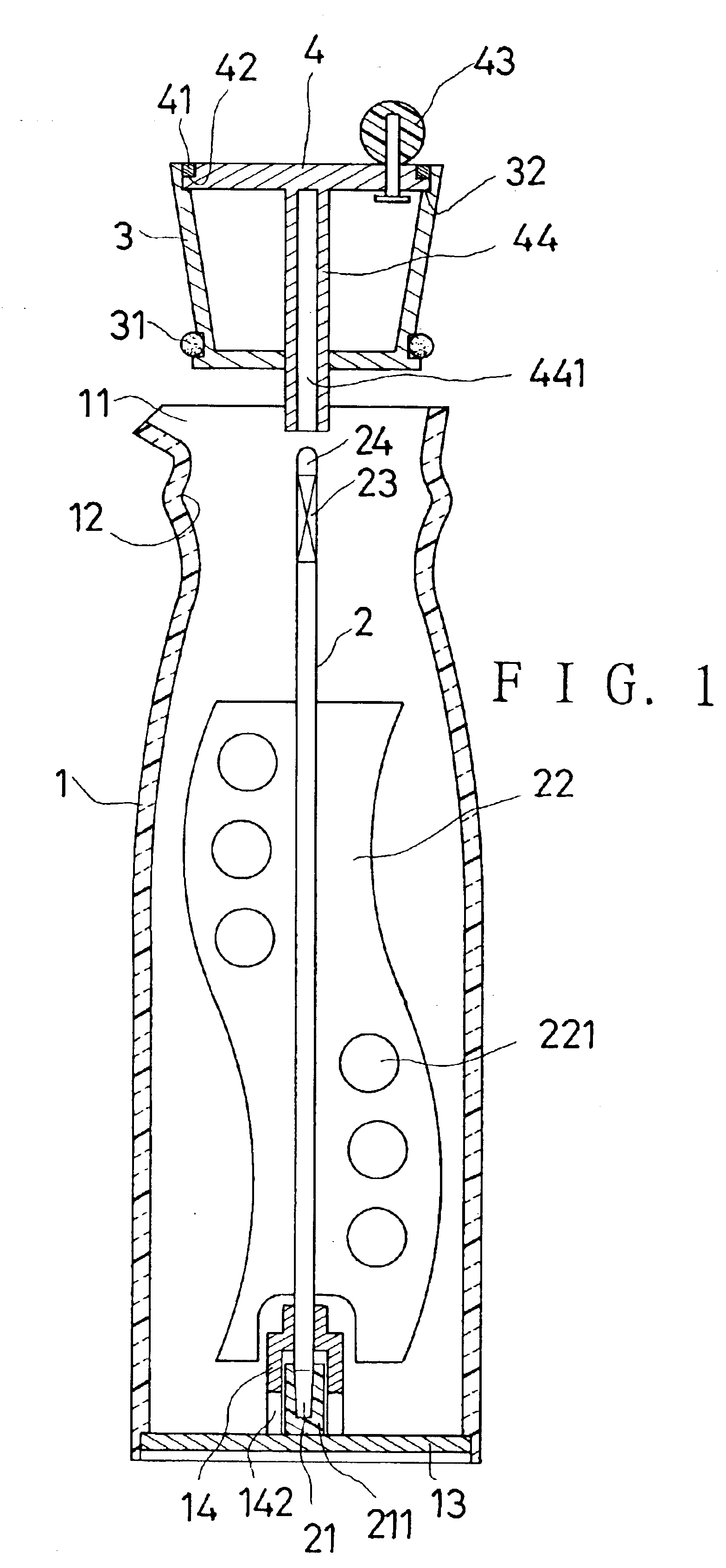 Container of liquid seasoning with a stirring mechanism