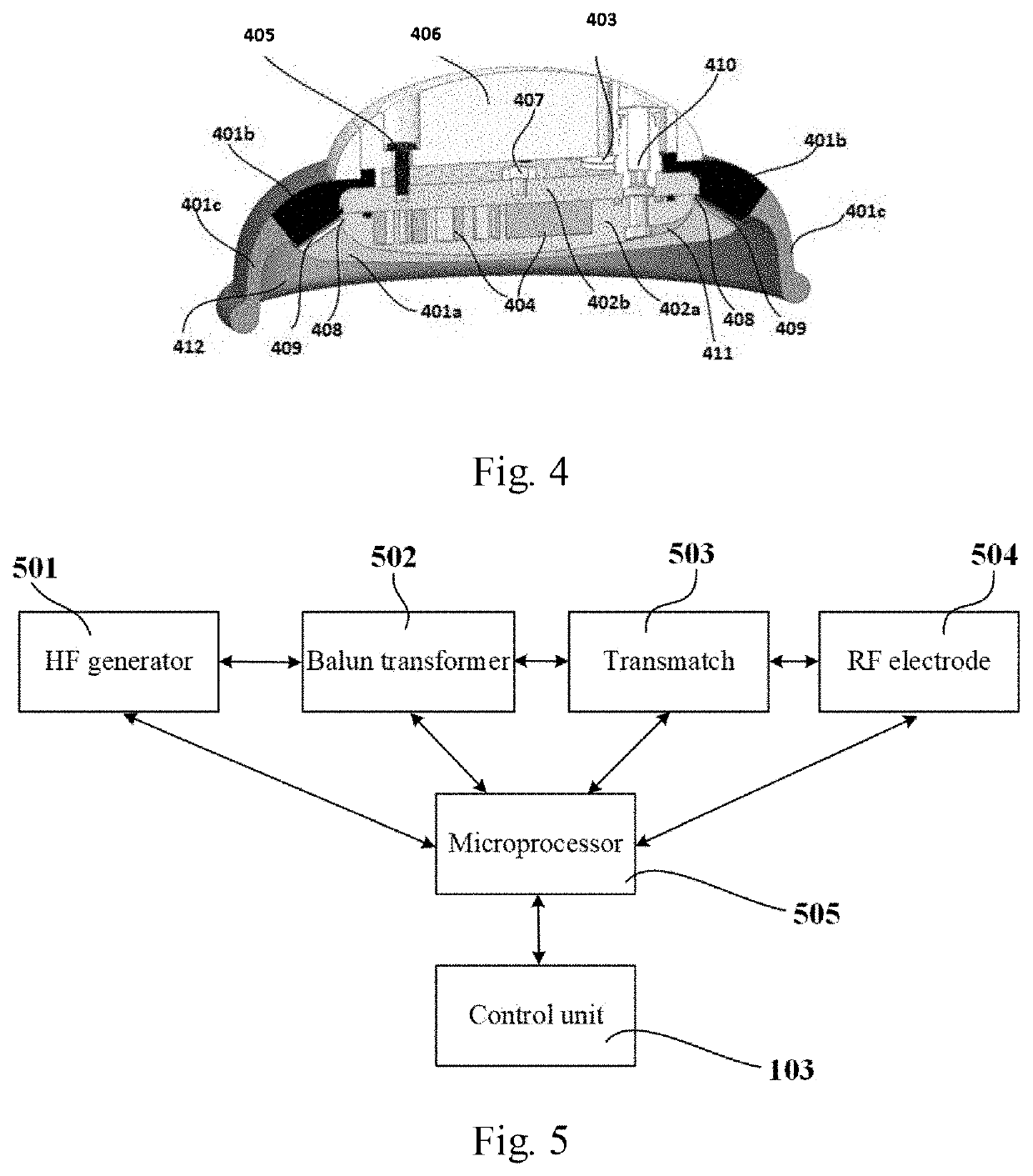 Device including RF source of energy and vacuum system