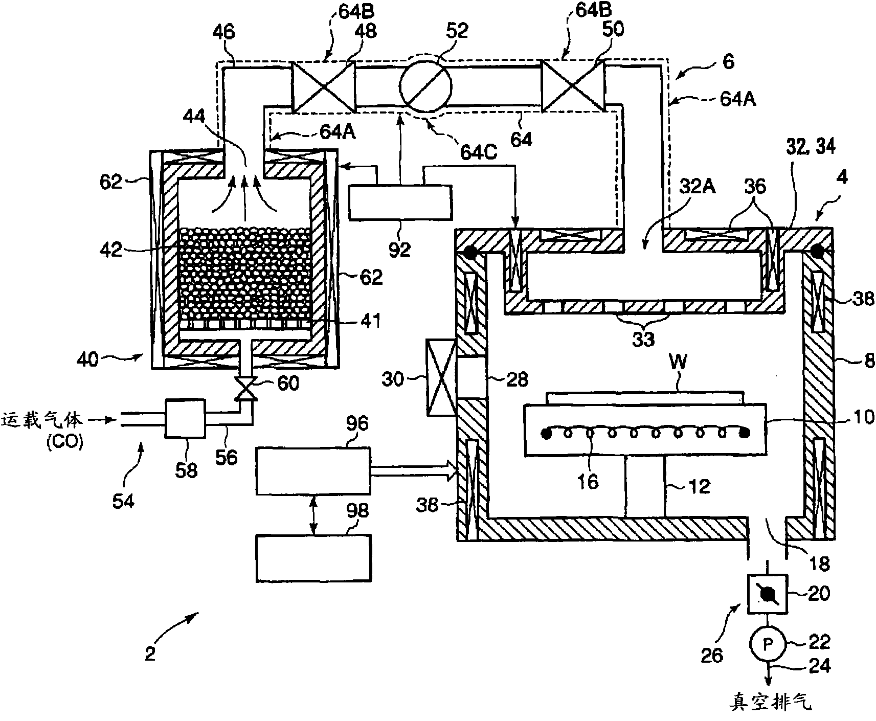 Raw gas supply system, and filming apparatus