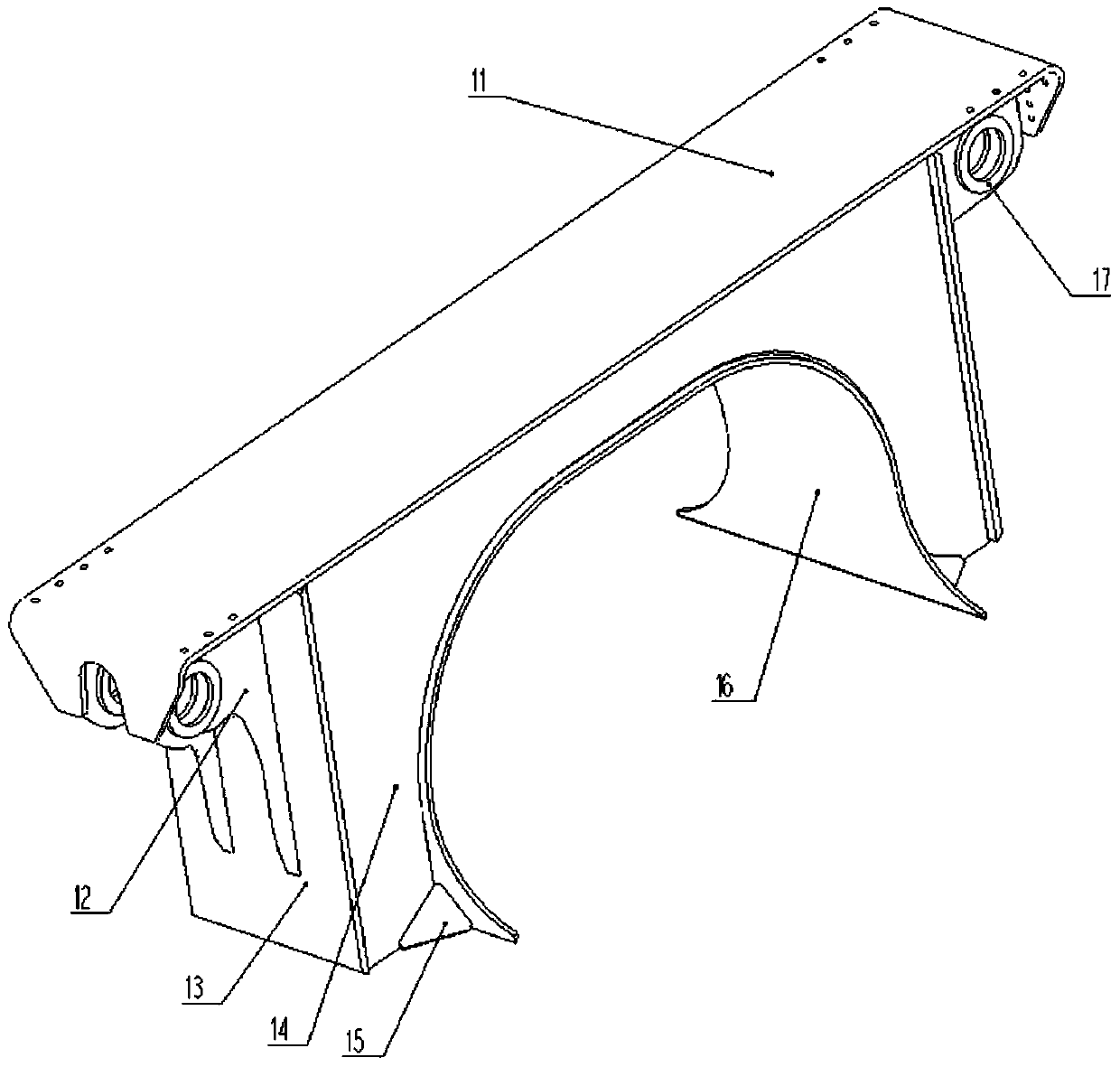 A frame-split gantry beam of an electric drive mining dump truck