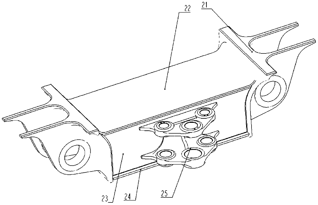 A frame-split gantry beam of an electric drive mining dump truck