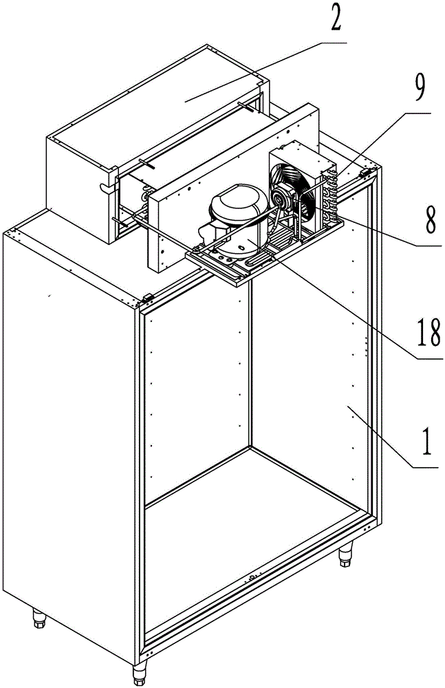 Condensate water air drying type top-mounted compression, condensation and evaporation integrated type refrigerator structure