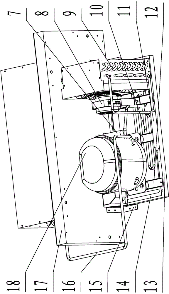 Condensate water air drying type top-mounted compression, condensation and evaporation integrated type refrigerator structure