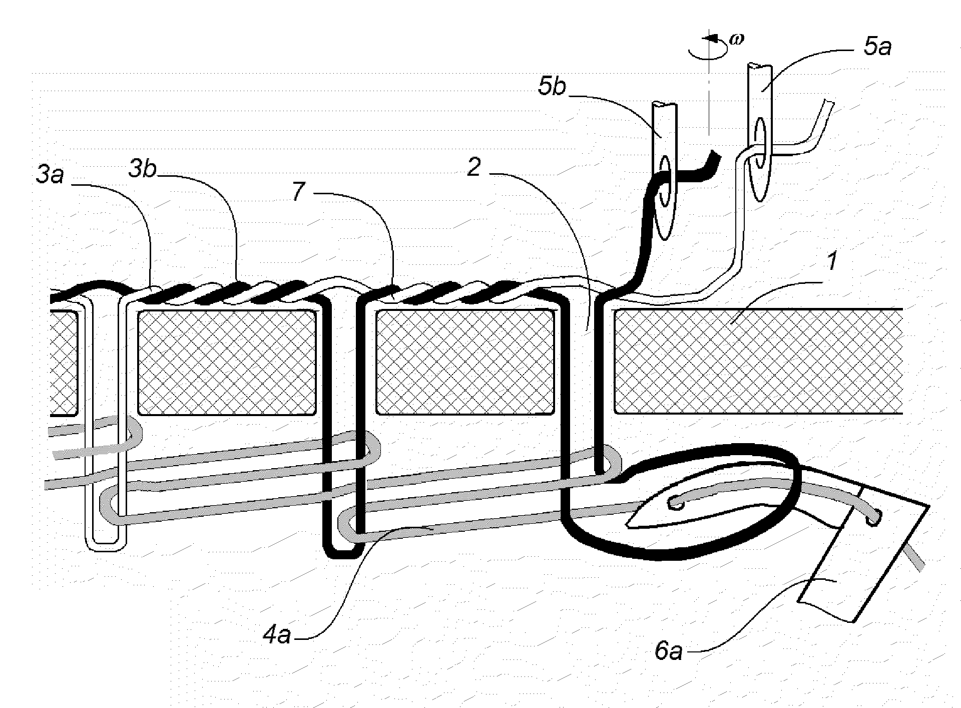 Transformable structure for producing a multi thread single line stitch and method and machine for its realization