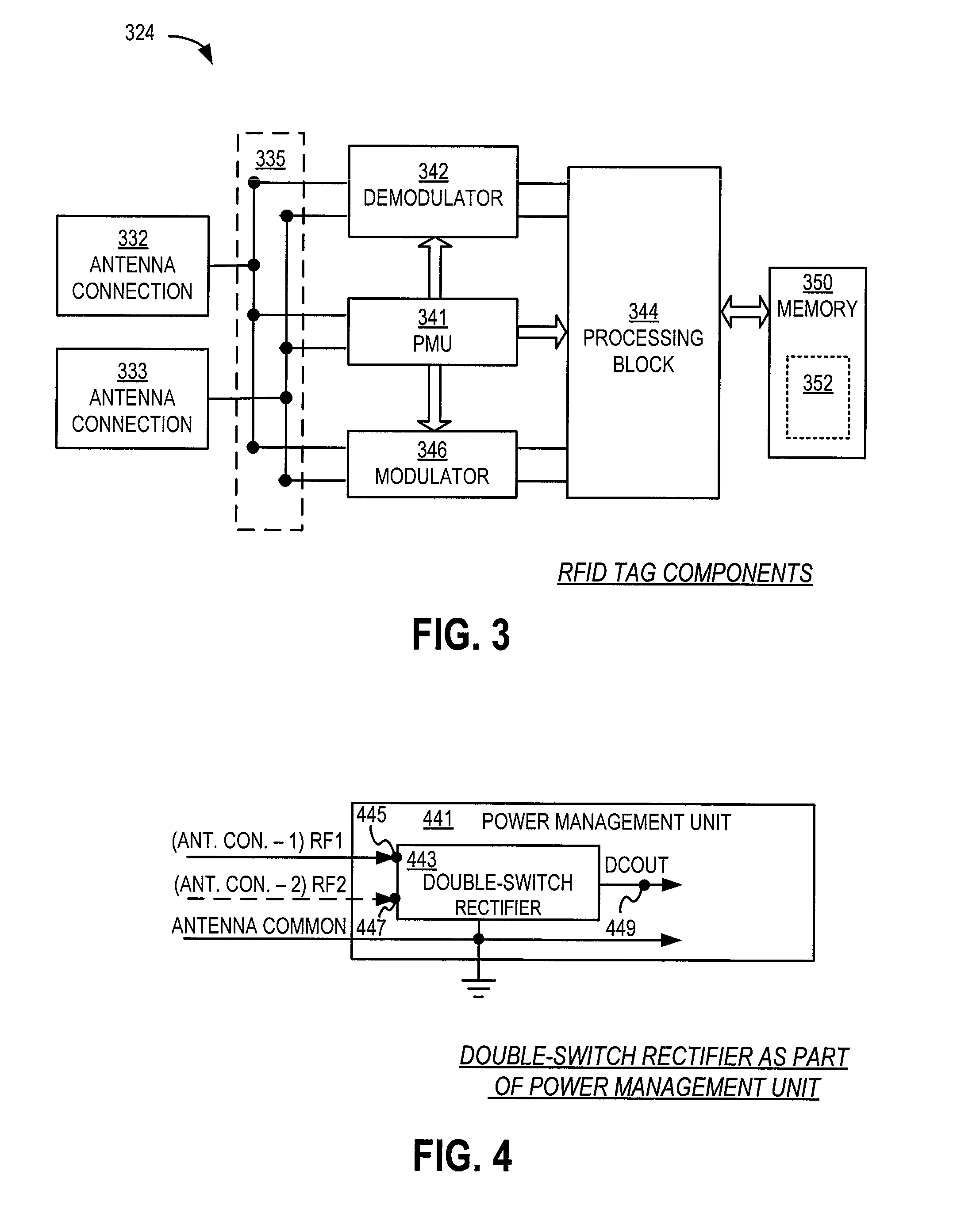 RFID tag with double-switch rectifier