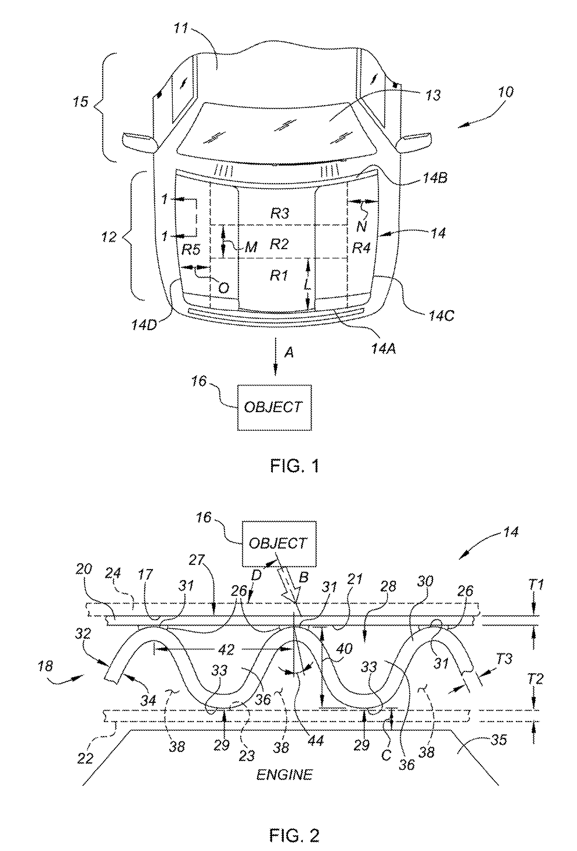 Vehicle hood assembly with rippled cushion support