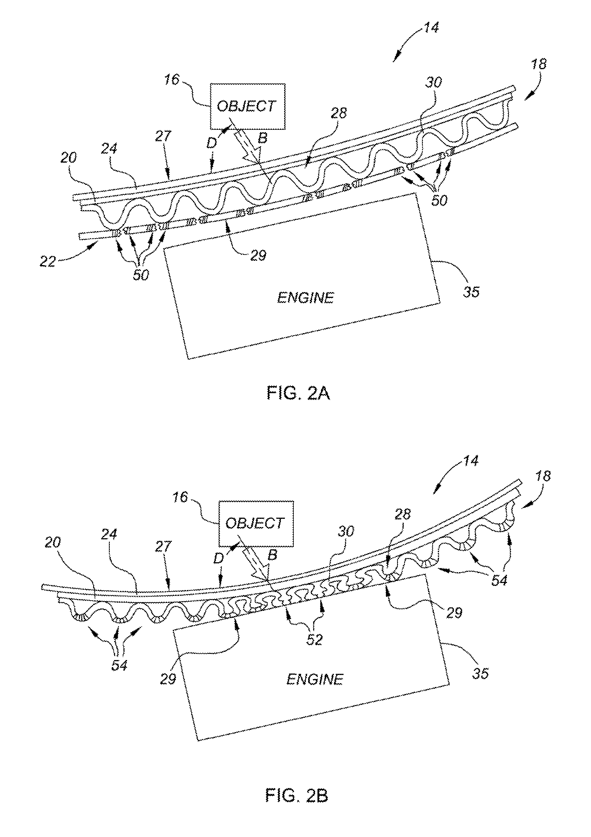 Vehicle hood assembly with rippled cushion support