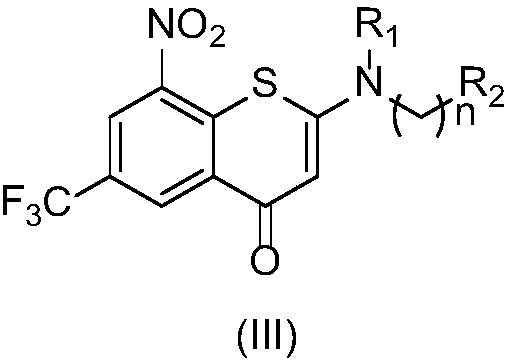 2-substituted amino-5-trifluoromethyl-8-nitrobenzo(thio-)pyran-4-one compound, preparation method therefor and use of 2-substituted amino-5-trifluoromethyl-8-nitrobenzo(thio-)pyran-4-one compound