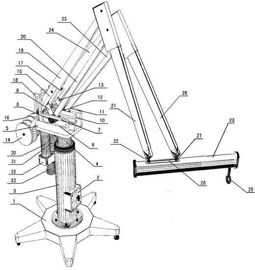 Novel mechanical balance crane with lateral horizontal booms on two jibs