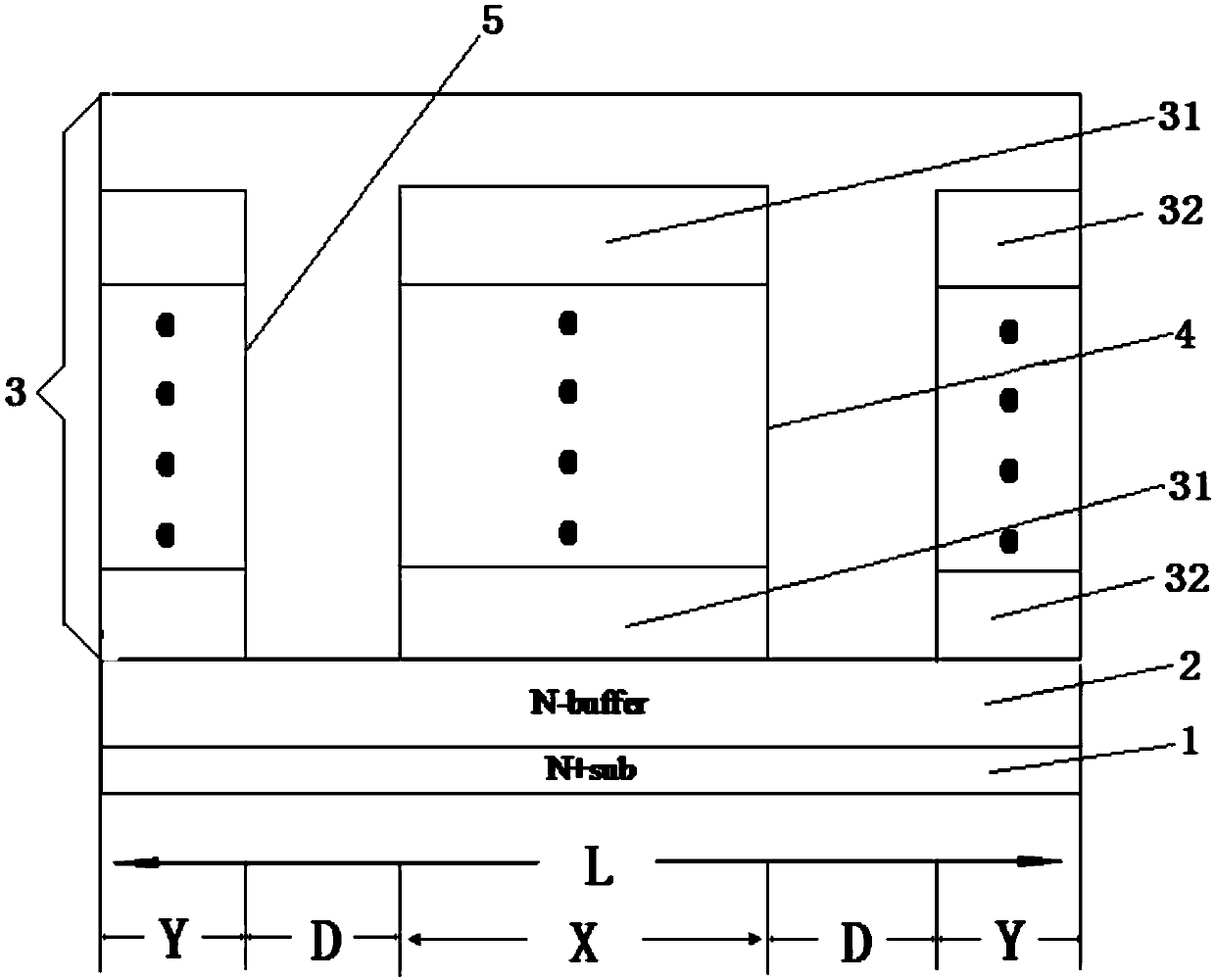 Epitaxial structure capable of lowering switch-on resistance of super-junction device and manufacturing method