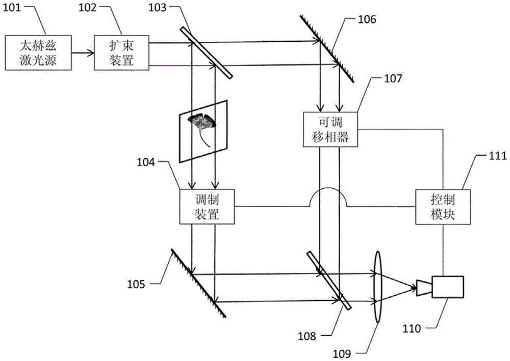 Single-pixel terahertz holographic imaging device and method