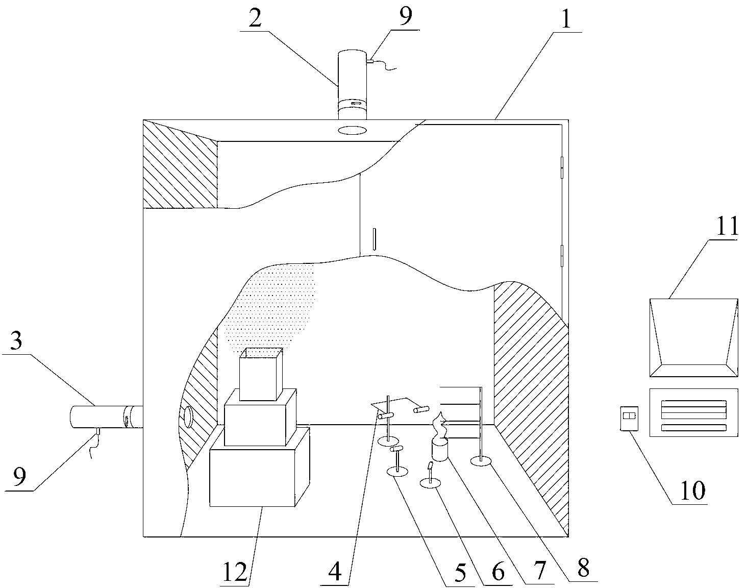 Test method and device for evaluating total flooding extinguishing performance